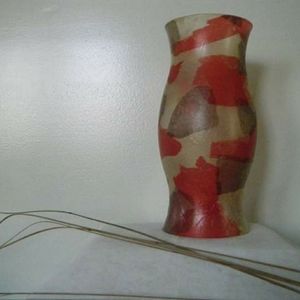 Decoupage Hurricane Vase Red & Beige